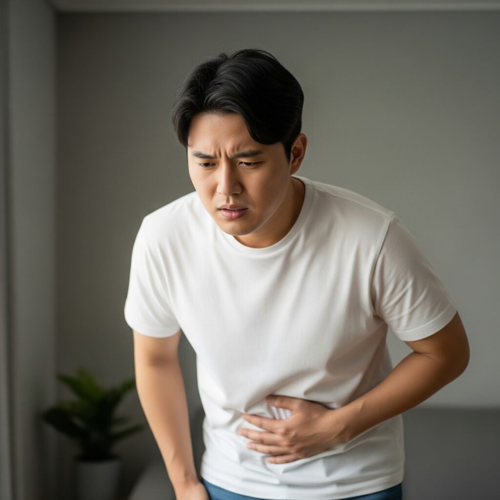 식중독으로 복통을 호소하는 남자