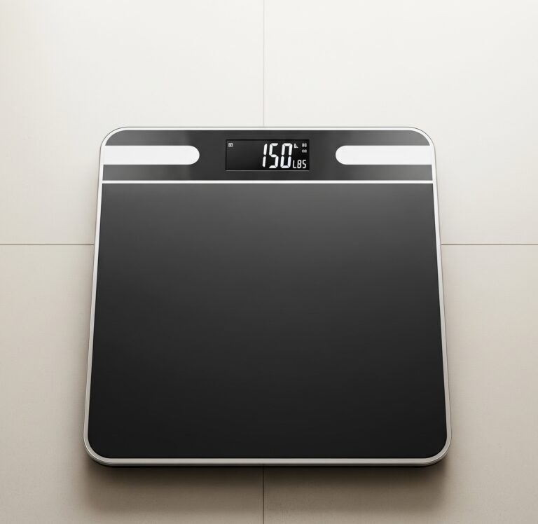 체중관리는 비만관리에 중요한 일부분. 체중계 사진.